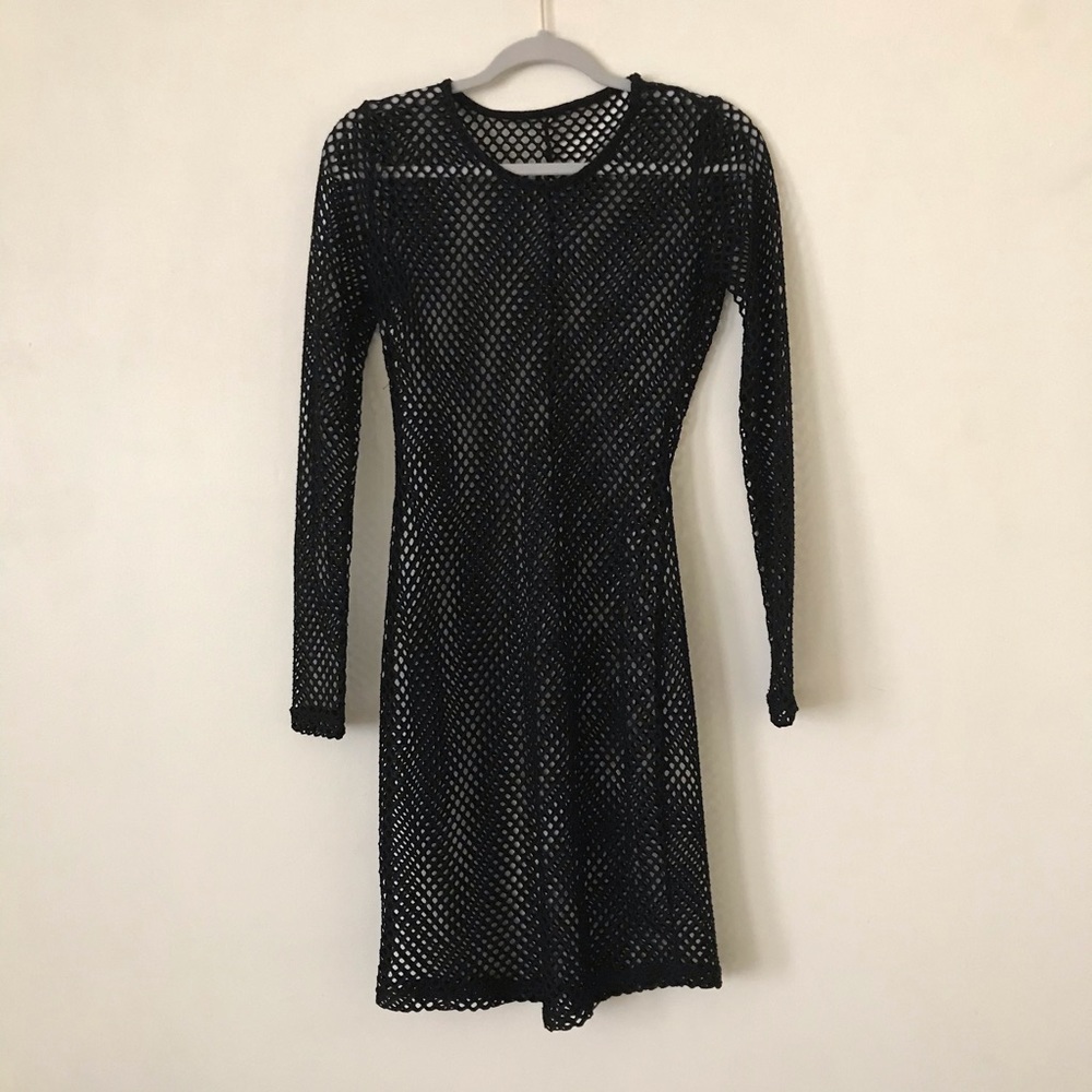 LBD Cage Fishnet Midi Long Sleeve Dress